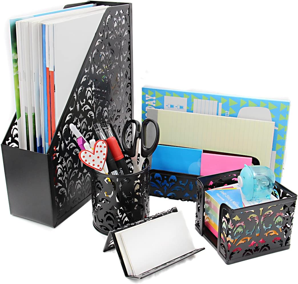 Black Decorated Desk Organizer - Set Of 5 Pieces #Jm2031H