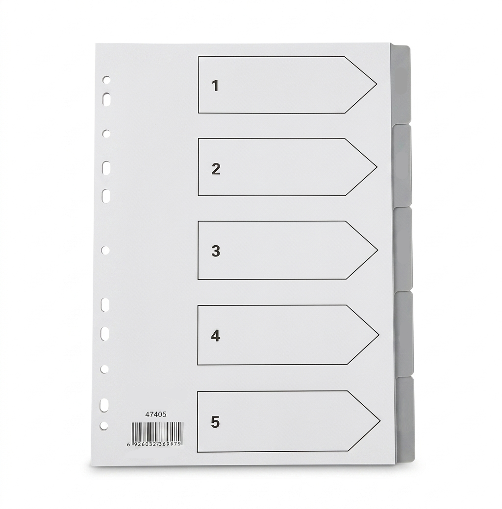 5-Part A4 Plastic Grey Divider #T1005