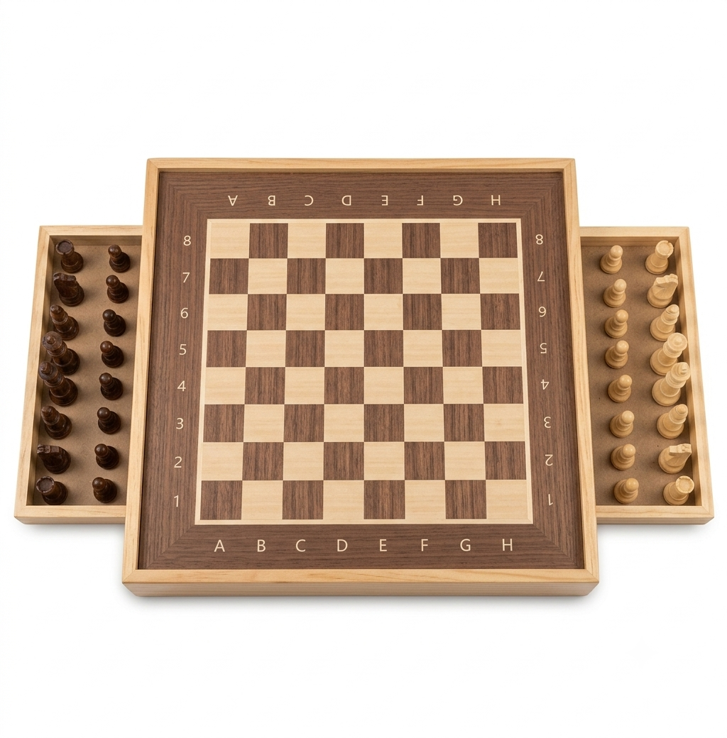 2-in-1 Wooden Chess & Checkers Set - 30x30x5.5cm #MB0815-WD5