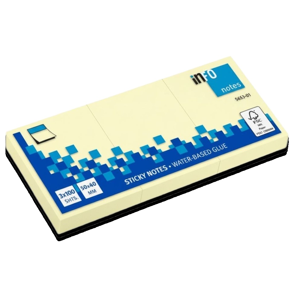 Yellow 50x40 mm Sticky Notes - Pack of 3 #565301