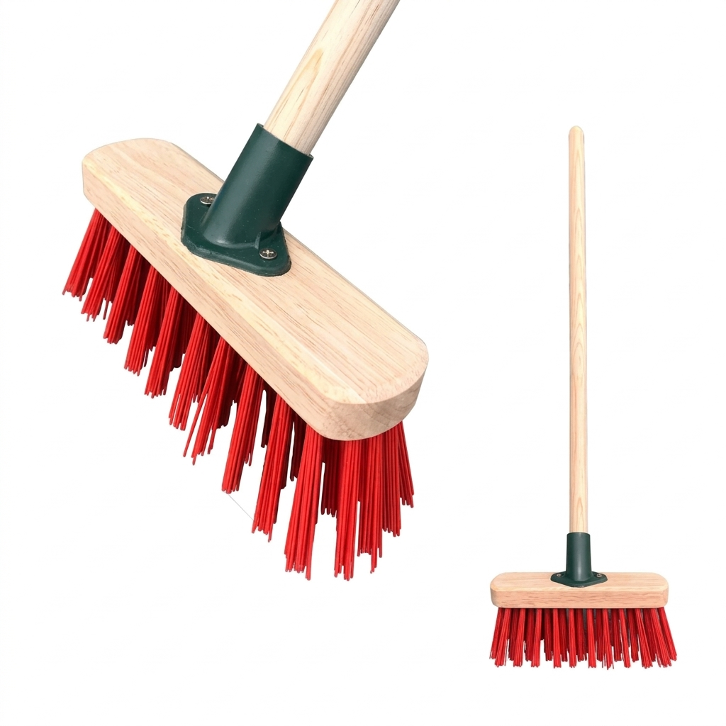 Hard Broom with Wooden Stick