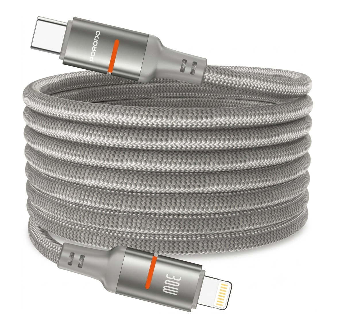 Grey 2.4A USB-A to Lightning 1.2M Braided Cable #PDCBL0027GYL