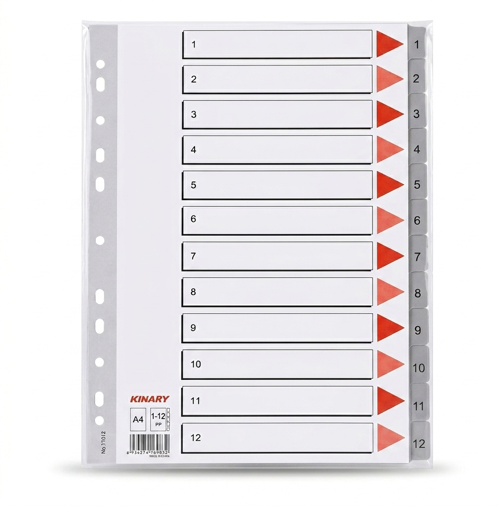 12-Part A4 Plastic Grey Numbered Divider #T1012